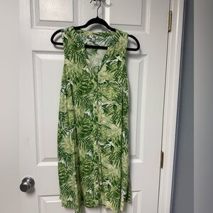 Justify Green Tropical Print Sleeveless Button-Front Dress